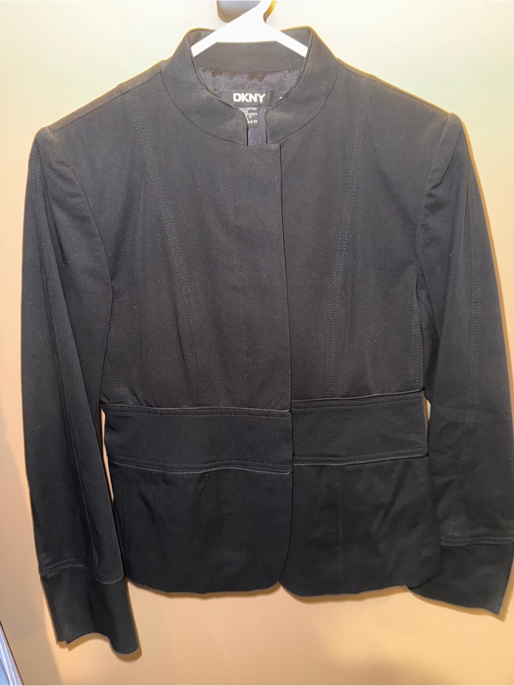 DKNY Black Collarless Structured Blazer